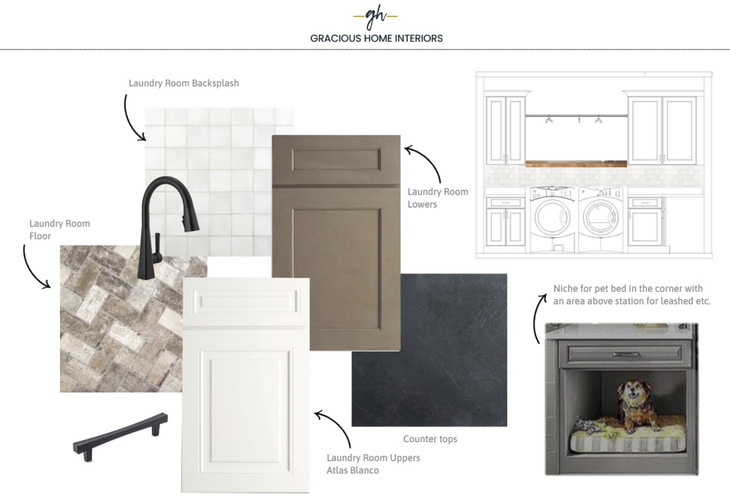Gracious Home Interiors, Interior Designer in Waxhaw, NC, designs a pet station in a new construction home