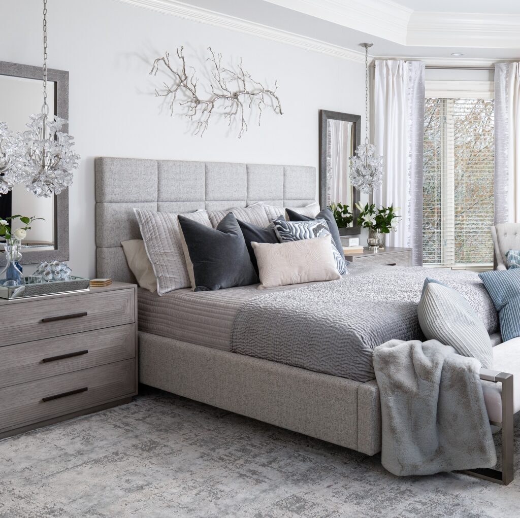gray textured carpet from Stark Carpet designed by Gracious Home Interiors